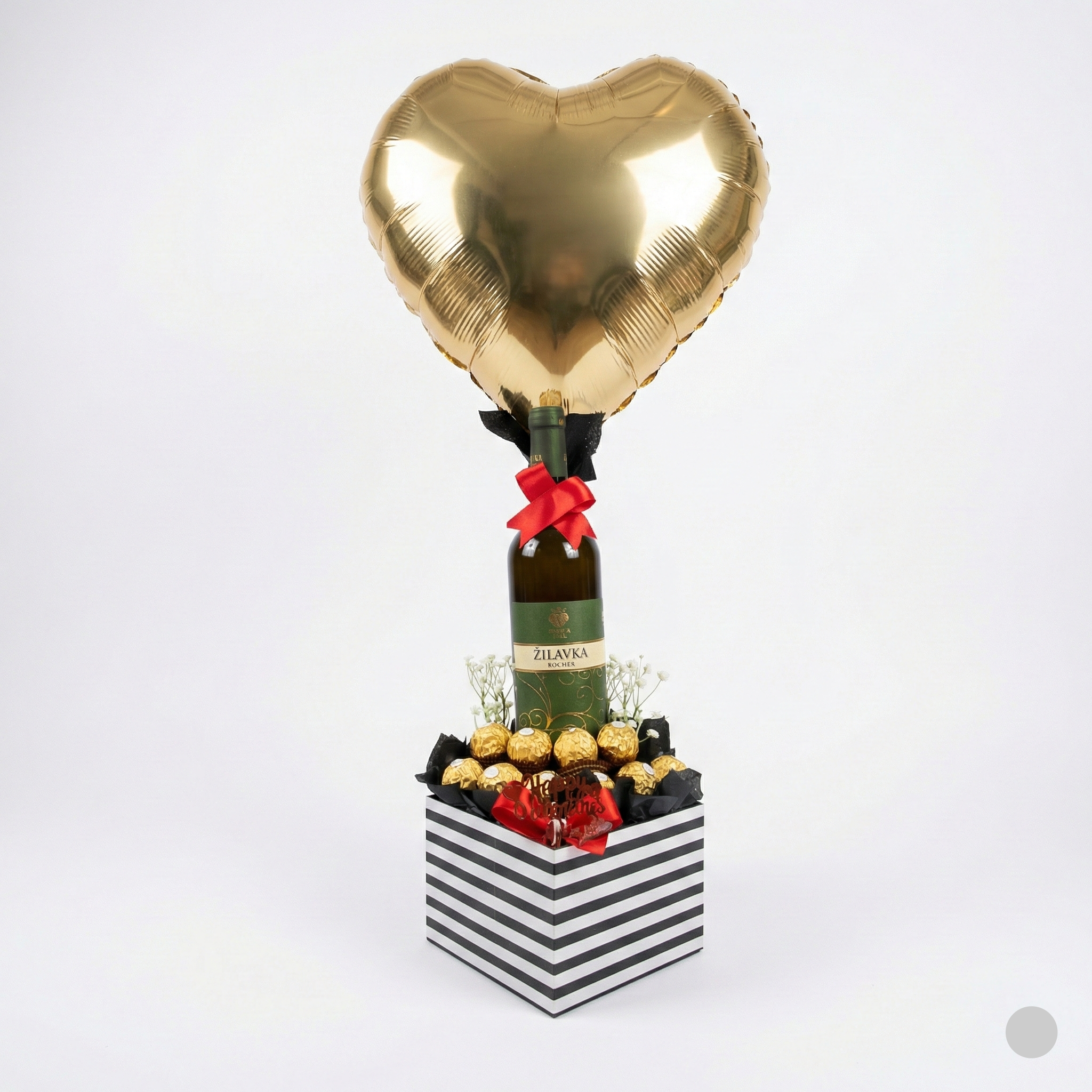 Darilna škatla z vinom, Ferrero Rocher ter balonom