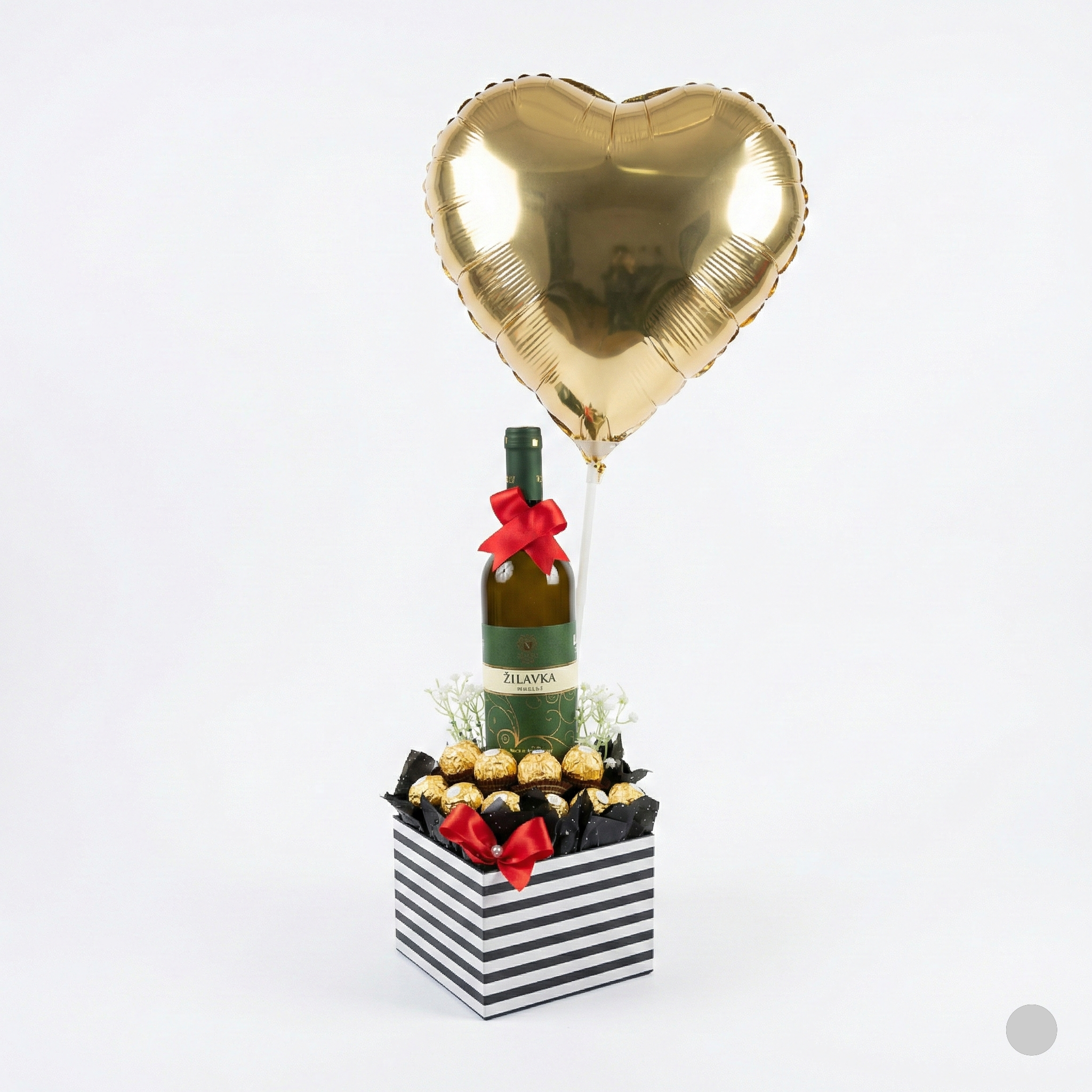 Darilna škatla z vinom, Ferrero Rocher ter balonom